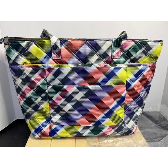 Lug Skyliner Tote Bag Pink Plaid Multi-Color With Zip Closure & Inner Compartmen - Picture 2 of 3